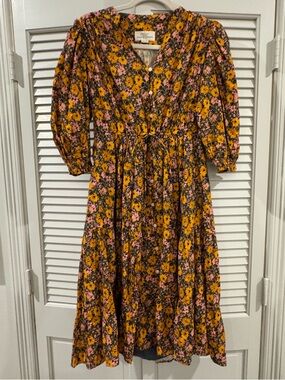 Trovata Floral Tiered Dress - Mustard & Pink